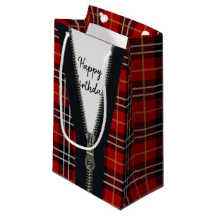 Petit Sac Cadeau Joyeux Zipper Anniversaire Sur Tartan Plaid