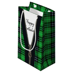 Petit Sac Cadeau Joyeux Zipper Anniversaire Sur Tartan Plaid