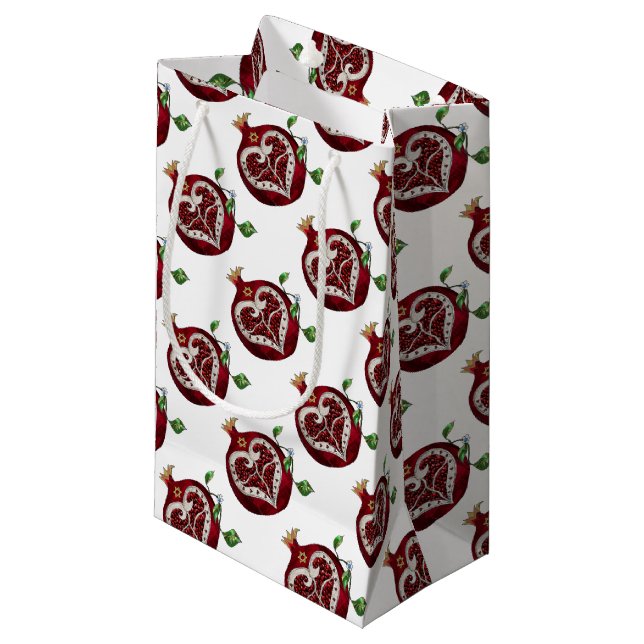 Petit Sac Cadeau Judaica Pomegranate Heart Hanoukka Rosh Hashanah (Devant Angle)