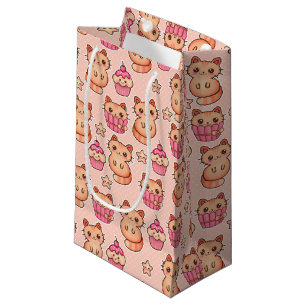 Petit Sac Cadeau Kawaii Cute Cats and Cupcakes Motif rose