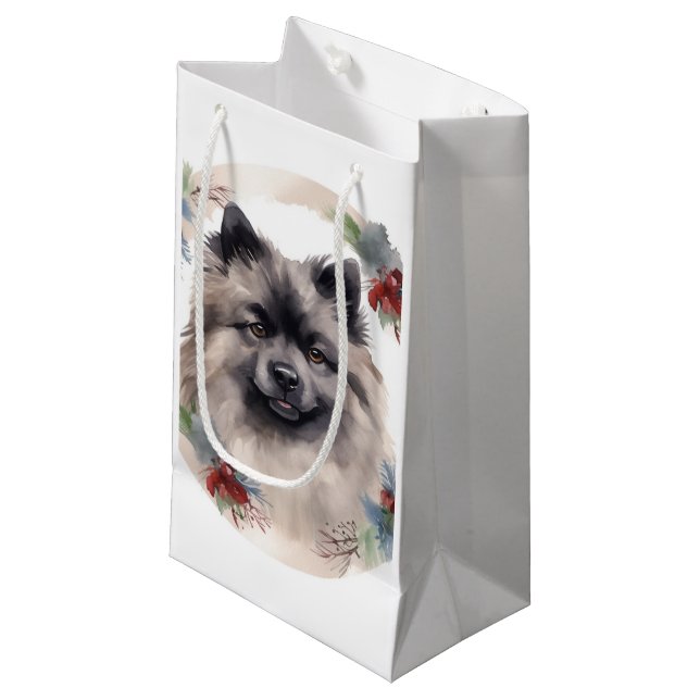 Petit Sac Cadeau Keeshony Christmas Wreath Festive Pup (Devant Angle)