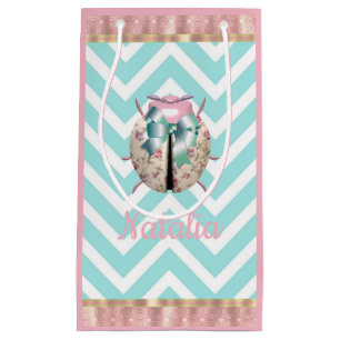 Petit Sac Cadeau Ladybug chevron rose bleu floral mignon