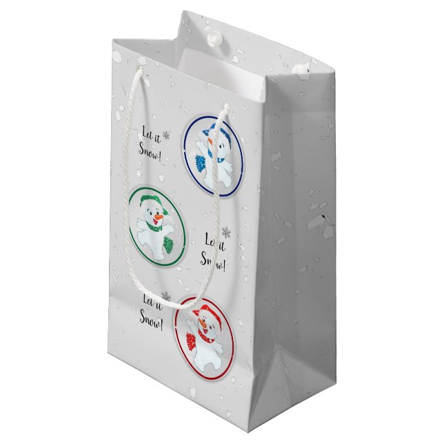 Petit Sac Cadeau Laisser neiger hiver Snowmen dessin (Devant Angle)