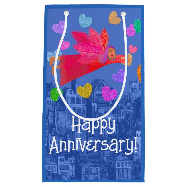 Petit Sac Cadeau L'amour est dans l'Ange de l'Air et les Coeurs (Devant)