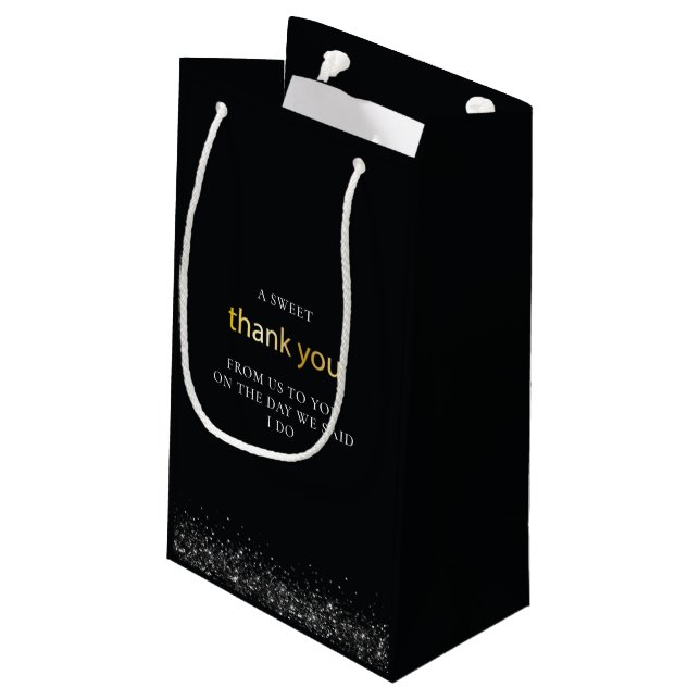 Petit Sac Cadeau Le Merci de luxe noir mariage à privilégier (Dos Angle)