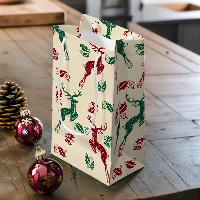 Petit Sac Cadeau Leaping Cerf Et Holly (Créateur téléchargé)