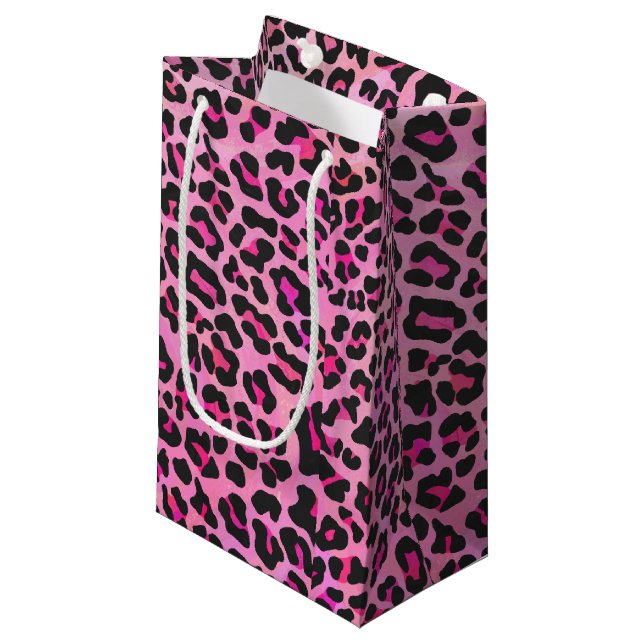 Petit Sac Cadeau Léopard noir et rose chaud (Devant Angle)