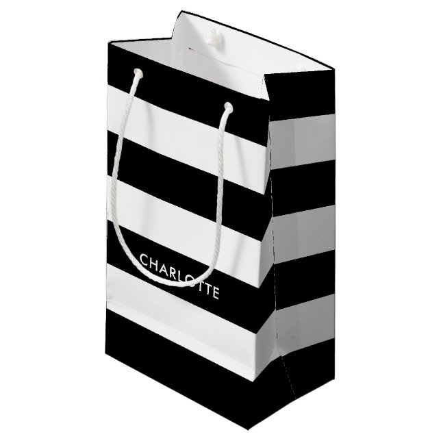 Petit Sac Cadeau Ligne à rayures blanches et noires personnalisées (Devant Angle)