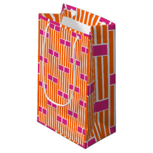 Petit Sac Cadeau Lignes orange et boîtes roses