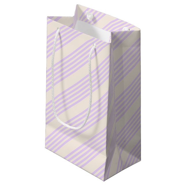 Petit Sac Cadeau Lilac violet et beige cinq bandes motif (Devant Angle)