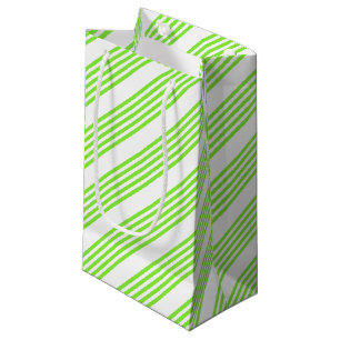 Petit Sac Cadeau Lime vert et blanc cinq bandes motif