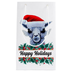 Petit Sac Cadeau Llama Avec Chapeau Du Père Noël