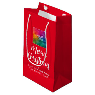 Petit Sac Cadeau Logo de votre entreprise ici Modèle Joyeux Noël