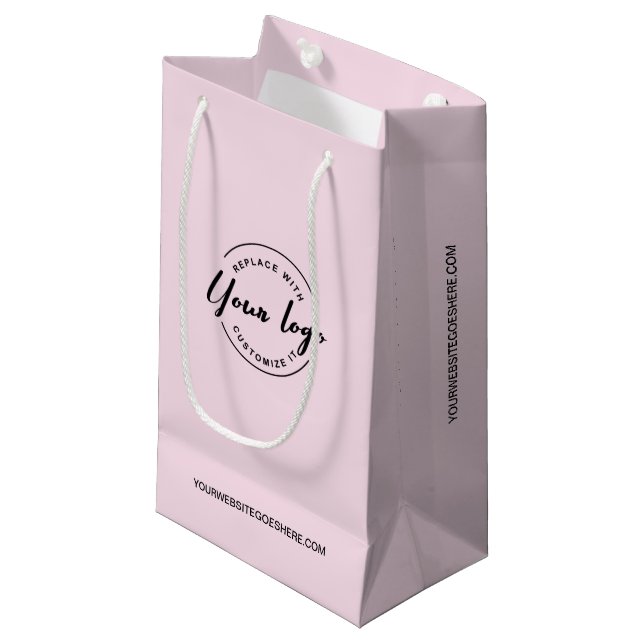 Petit Sac Cadeau Logo et site Web personnalisés Pink Business (Devant Angle)