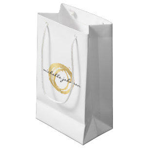 Petit Sac Cadeau Logo Luxe Faux Gold Peint Cercle Designer