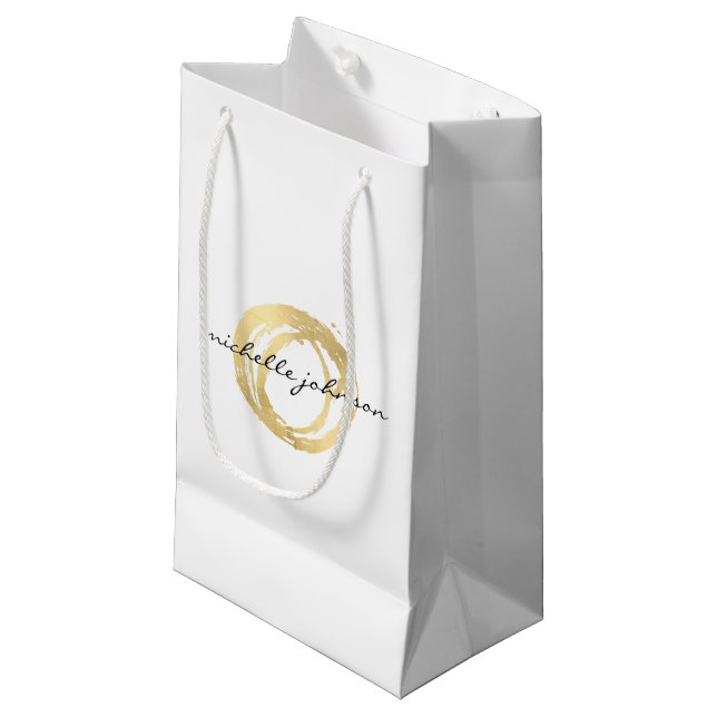 Petit Sac Cadeau Logo Luxe Faux Gold Peint Cercle Designer (Devant Angle)