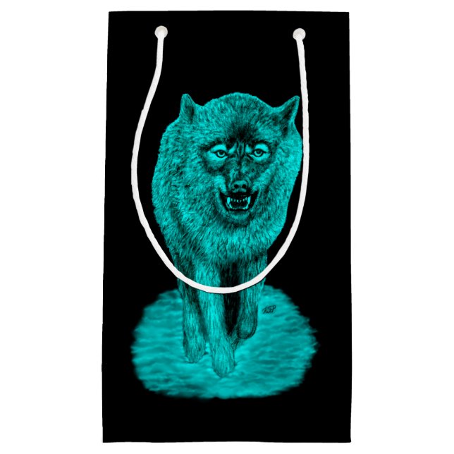 Petit Sac Cadeau Loup noir en colère dans la nuit (Devant)