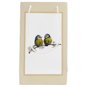 Petit Sac Cadeau Lovebirds sur une branche de fleurs de cerisier be