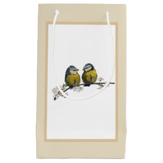 Petit Sac Cadeau Lovebirds sur une branche de fleurs de cerisier be