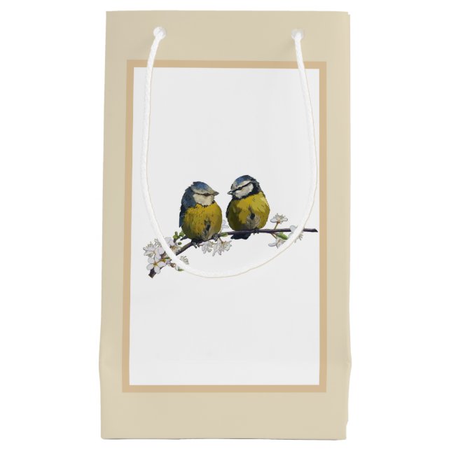 Petit Sac Cadeau Lovebirds sur une branche de fleurs de cerisier be (Devant)