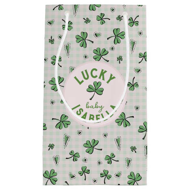 Petit Sac Cadeau Lucky Baby Paddys rose et vert St Paddys (Devant)