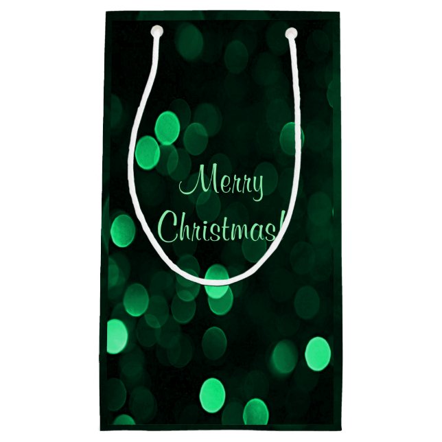Petit Sac Cadeau Lumières de Noël vert brillant Bokeh Joyeux Noël (Devant)