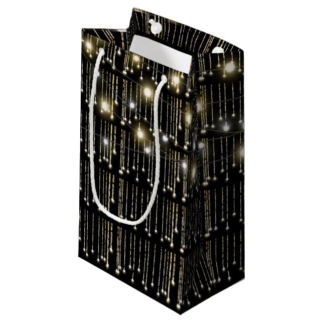 Petit Sac Cadeau lumières scintillantes sur noir (Devant Angle)