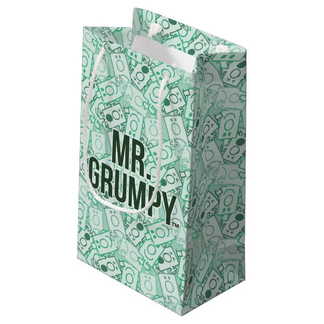 Petit Sac Cadeau M. Grumpy | Nom vert et Motif de caractères (Dos Angle)