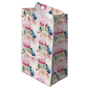 Petit Sac Cadeau Macarons et fleurs colorés Motif d'aquarelle