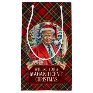Petit Sac Cadeau MAGA Christmas Tartan Plaid Père Noël Trump