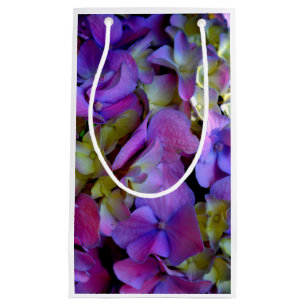 Petit Sac Cadeau Magenta Purple bleu jaune Hydrangeas fleurs
