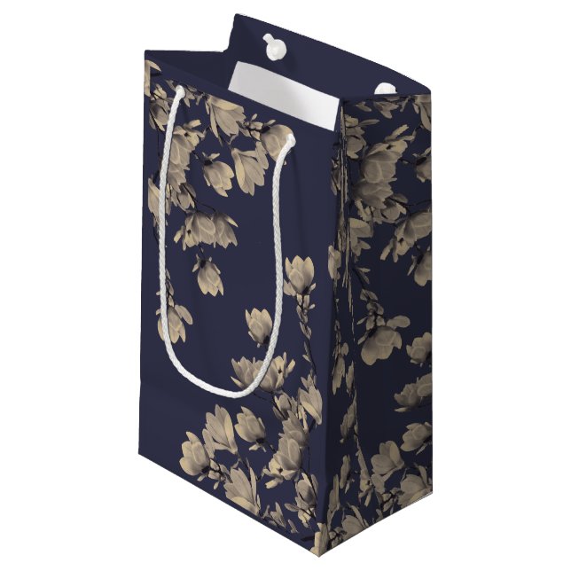 Petit Sac Cadeau Magnolias du Sud et bleu nuit (Devant Angle)