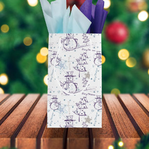 Petit Sac Cadeau Main violette dessinée Snowman de Noël