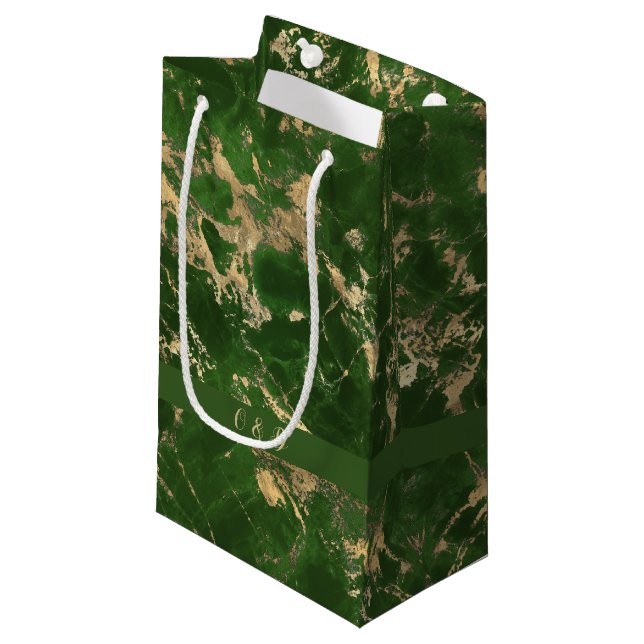 Petit Sac Cadeau Marbre Vert Et Or (Devant Angle)
