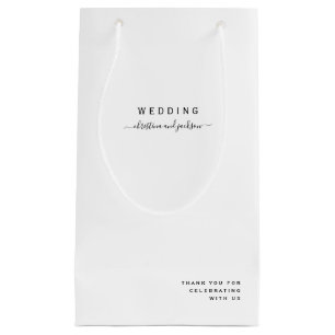 Petit Sac Cadeau Mariage blanc Texte noir uniquement Merci 