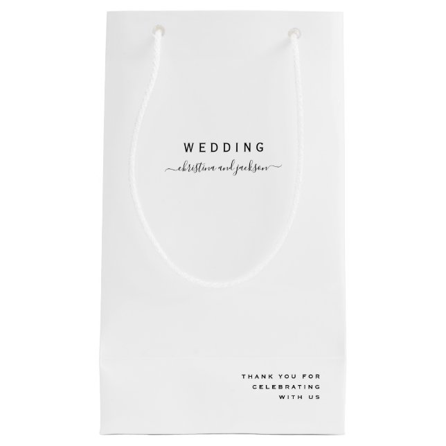 Petit Sac Cadeau Mariage blanc Texte noir uniquement Merci (Devant)