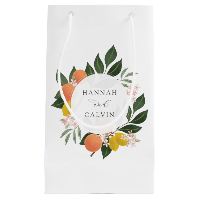 Petit Sac Cadeau Mariage Citron et Verdure (Devant)
