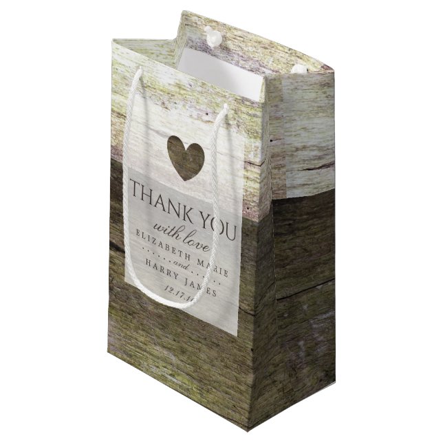 Petit Sac Cadeau Mariage Country Wood Heart (Devant Angle)