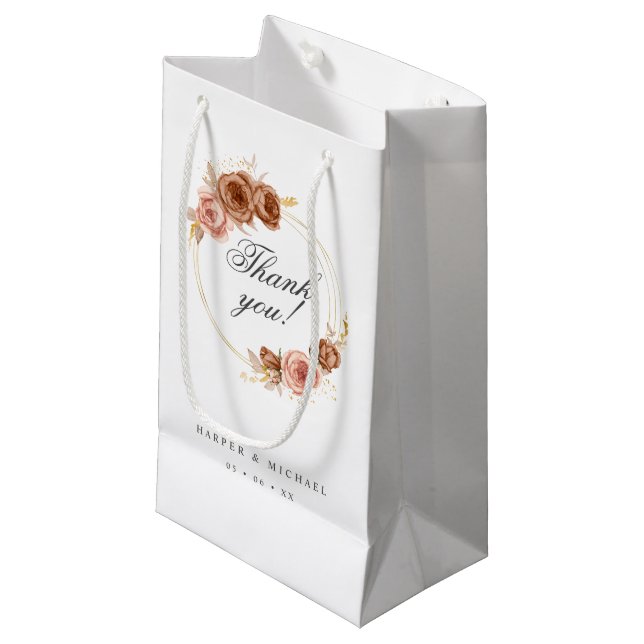 Petit Sac Cadeau mariage de couronne rose merci (Devant Angle)