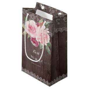 Petit Sac Cadeau Mariage de dentelle vintage rustique aquarelle
