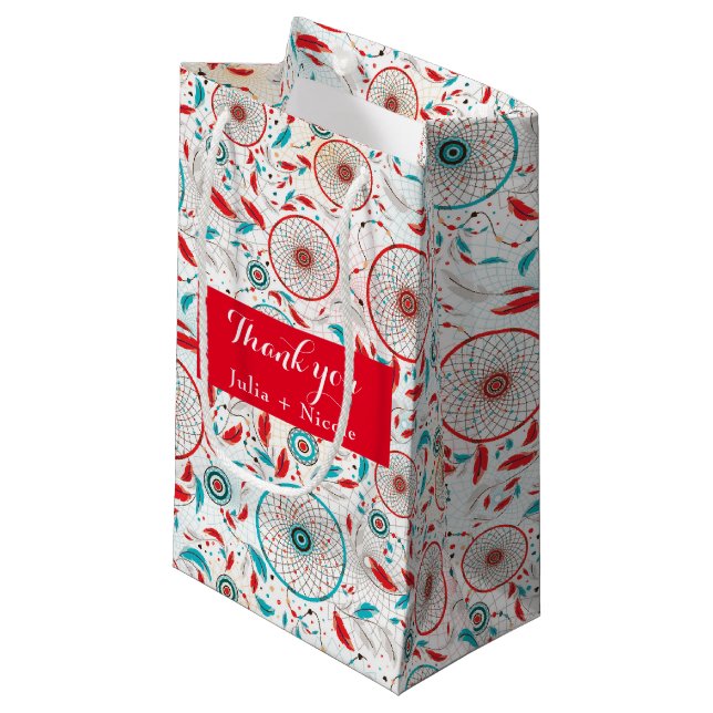 Petit Sac Cadeau Mariage de Dreamcatcher en plumes de la tribu Boho (Devant Angle)