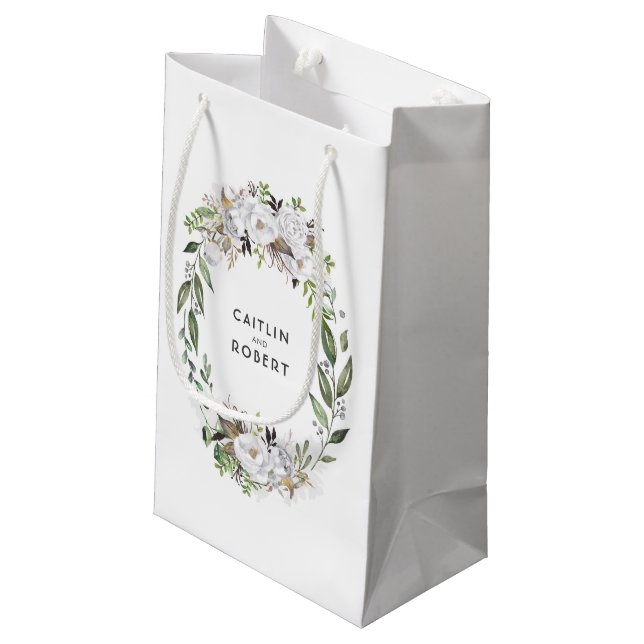 Petit Sac Cadeau Mariage de fleurs d'aquarelle blanche et or (Dos Angle)