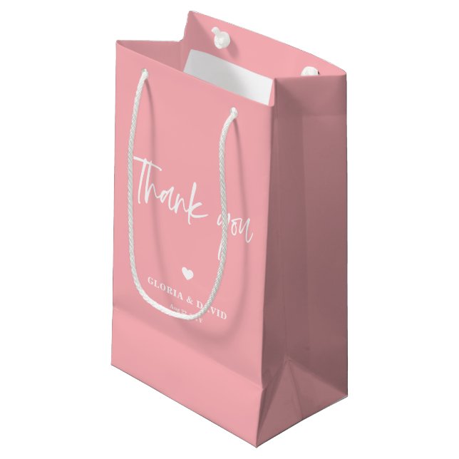 Petit Sac Cadeau Mariage de Merci rose (Devant Angle)