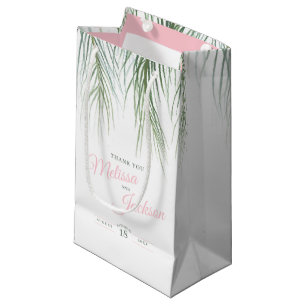 Petit Sac Cadeau Mariage de palme tropicale grâce vert foncé blanc