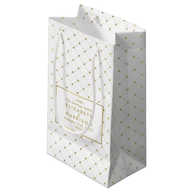 Petit Sac Cadeau Mariage d'effet blanc et or moderne (Devant Angle)