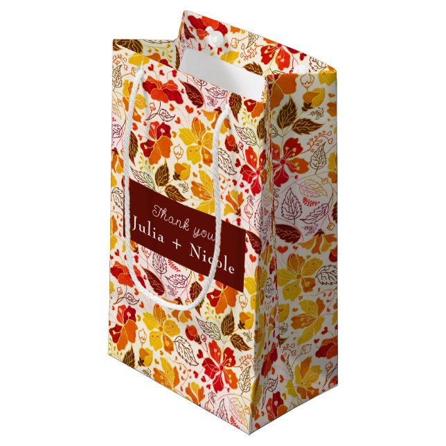 Petit Sac Cadeau Mariage d'hibiscus tropicaux d'Orange brulé (Devant Angle)