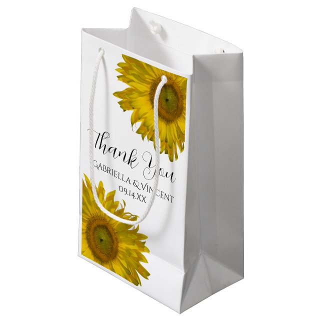 Petit Sac Cadeau Mariage du Merci des tournesols jaunes (Devant Angle)