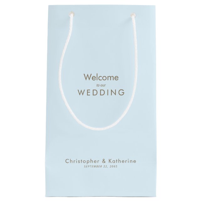 Petit Sac Cadeau Mariage Favoriser Ice Blue Noms et Date (Devant)