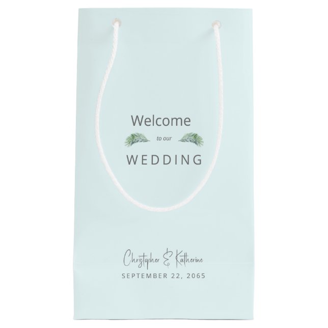 Petit Sac Cadeau Mariage Favour Ice Blue Tropical Noms et Date (Devant)