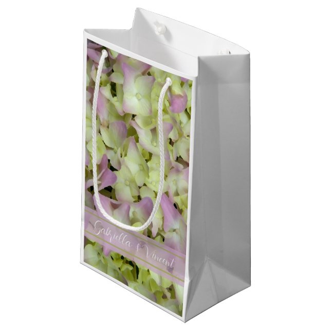 Petit Sac Cadeau Mariage Floral Hydrangea Presque rose (Devant Angle)
